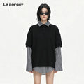 Lapargay Faux two-piece spliced shirt with contrast stripe lapel for layered styling L75101904C