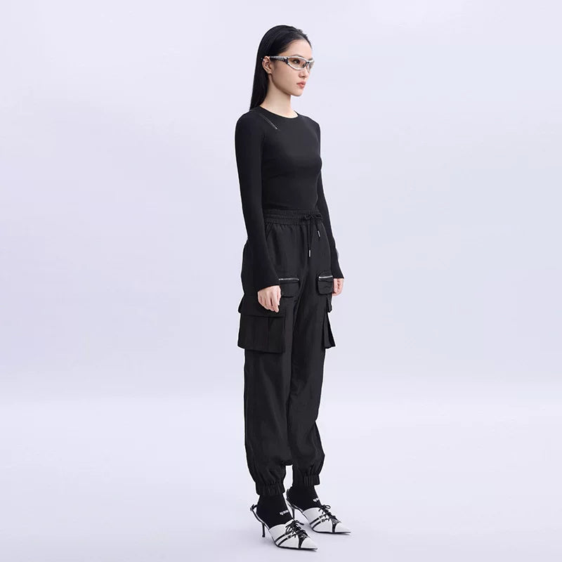 Lapargay Long Casual Tied Pants Women 2026 Spring New Black Personality Fashion Pants