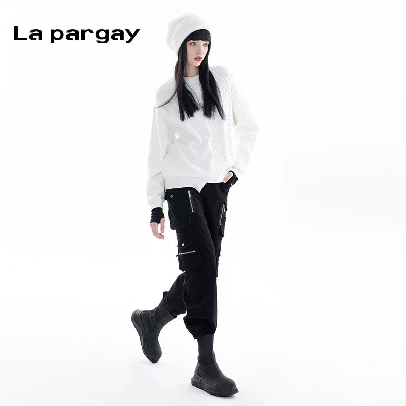 Lapargay Sweet Cool High-Waist Cargo Pants 2026 Spring New Women's Black Personality Casual Long Niche Pants