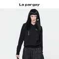 Lapargay Spring Autumn Long Sleeve Hooded Pullover Sweatshirt Women New Fashionable Age-Reducing Versatile Design Black Top L63301992C