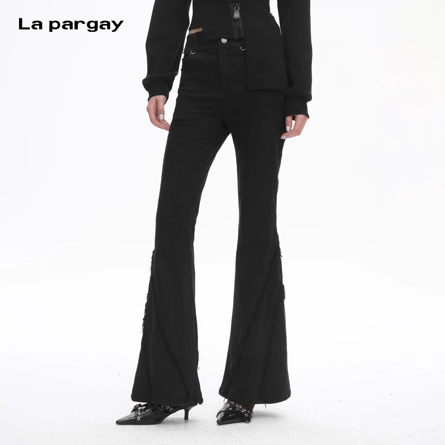 Lapargay Retro Light Luxury Casual Pants Exquisite Frayed Hem Slimming Flared Long Pants L78102611V