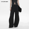 Lapargay High Waist Button Design Leg Shaping Curved Pants Versatile Casual Trousers L75102609V