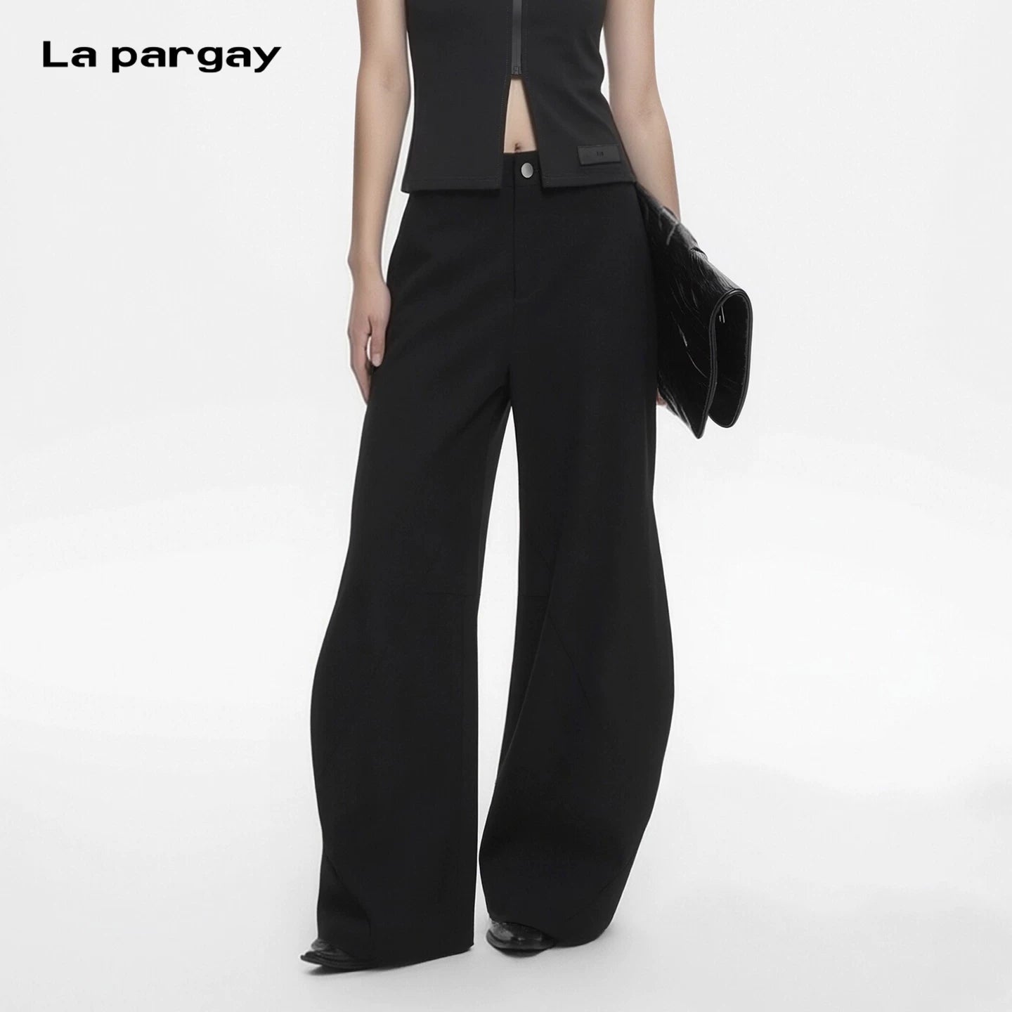 Lapargay High Waist Button Design Leg Shaping Curved Pants Versatile Casual Trousers L75102609V