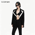 Lapargay Black-White Contrast Blazer Asymmetrical Lapel Deconstructed Pioneer Design L72101225S
