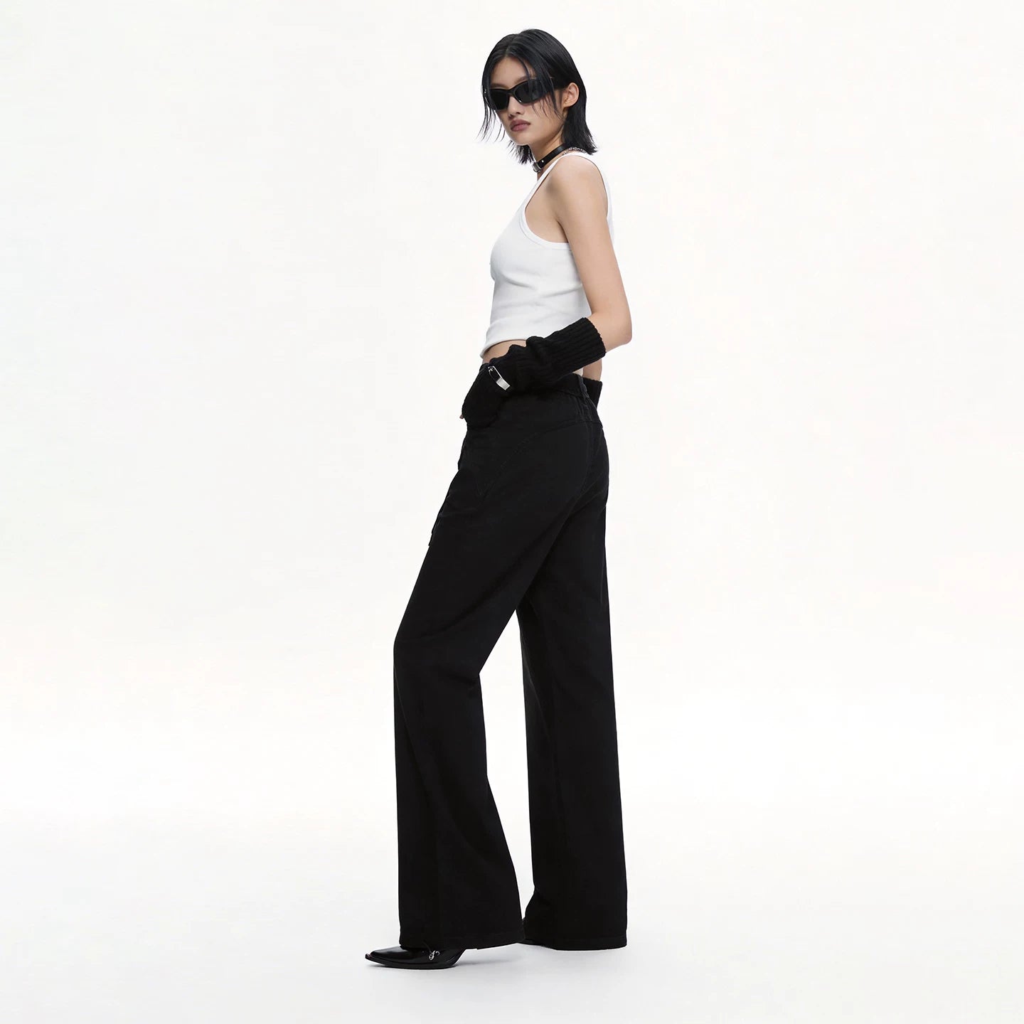Lapargay Deconstructed Faux Two-Piece Micro-Flare Casual Pants Irregular Layered Panels to Modify Hip Shape L66302674C