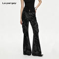 Lapargay Black-Gray Tie-Dye Micro-Flare Jeans Double Zipper Large Pockets Retro Street Style L72102604B