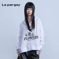 Lapargay Knit Patchwork Hoodie 2026 New Women's White Design Sense Loose Long Sleeve Top