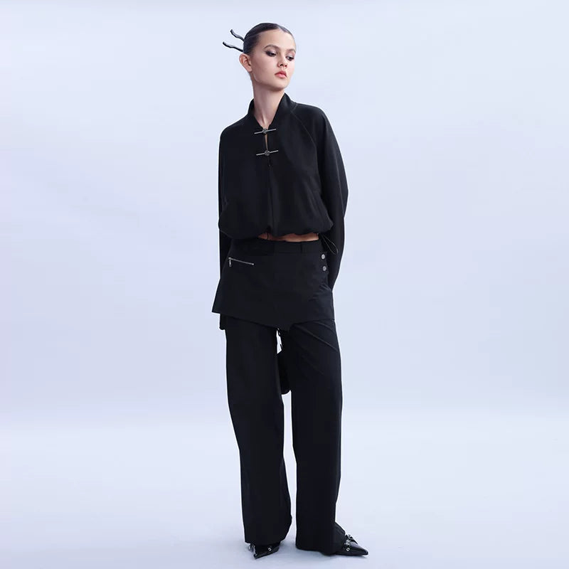 Lapargay Unique Fake Two-Piece Casual Pants Women 2026 New Black Design Sense Niche Pants