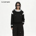 Lapargay Black and white ombre hoodie, short curved hem, trendy street style L72101904B