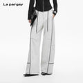 Lapargay  Light Gray Washed Denim Wide-Leg Pants with Contrast Color Design and Dual Adjustable Drawstring Waist L78102622V