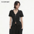 Lapargay  slim fit hooded short jacket double zip design cleanly outlines waistline L78201908V