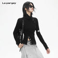 Lapargay  Slim-fit High-neck Knit Top Adjustable Collar High-stretch Knit L78100313C