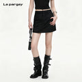 Lapargay Crinkled Textured Cargo Mini Skirt High-Waist A-Line Slimming Little Black Skirt L72109203C