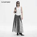 Lapargay Black and White Plaid Skirt High-waist Long Skirt Contrast Color Stitching Design L78209108V