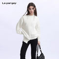 Lapargay Warm Round Neck Long Sleeve Knitwear 2026 Spring New Women's Asymmetric Top