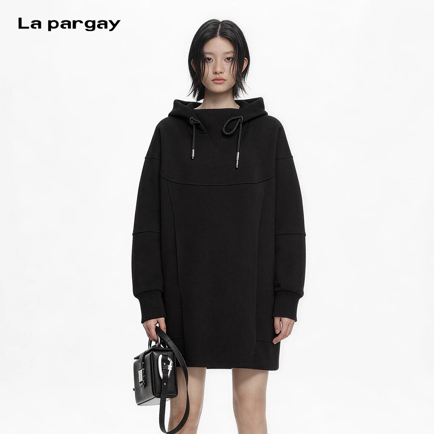 Lapargay Oversize Hoodie Dress with Asymmetric Hem, 3D Cutting L75409001V