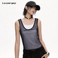 Lapargay faux two-piece layered design mesh breathable no sweat slimming sports vest