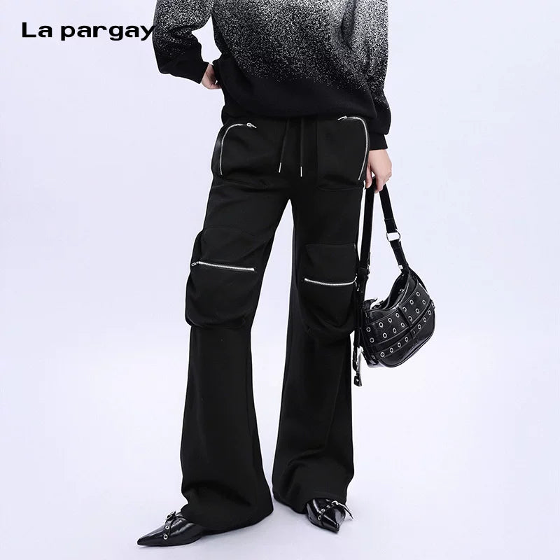 Lapargay multi-pocket flared casual pants women 2026 new personality fashion loose pants