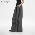 Lapargay  Vintage Black and White Plaid Side Contrast Loose Wide-Leg Casual Pants L78202901S
