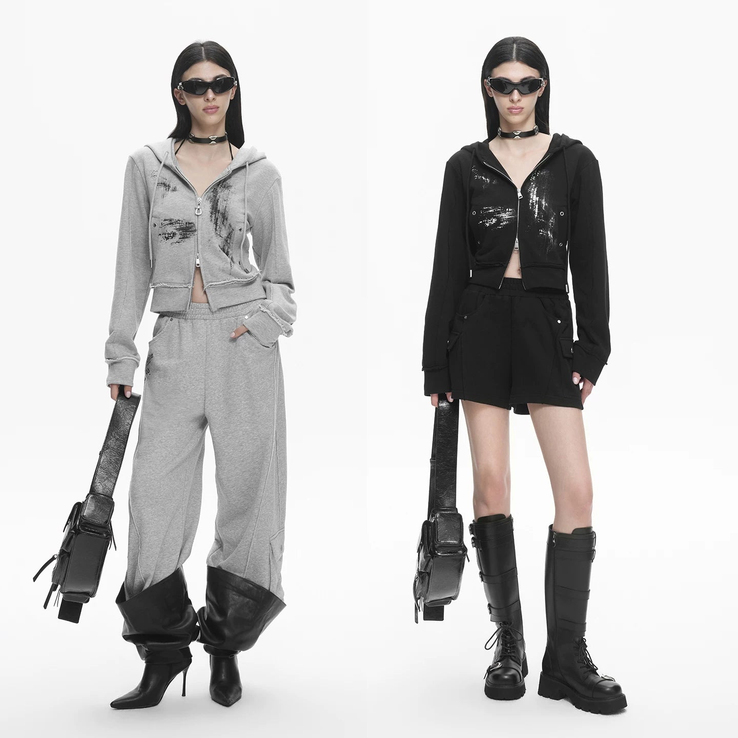 Lapargay Fringe Short Hooded Coat with Distressed Print Design, Double Zipper Pull L78101201V