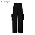 Lapargay Multi-Pocket Cargo Wide-Leg Pants High-Waist Design Clean and Draped L75402609V