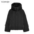 Lapargay Short Warm Down Jacket High Neck Hoodie Loose Fit Drawstring Cuffs L75401802C