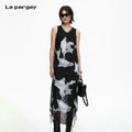 Lapargay Ink Wash Print Sleeveless Dress Irregular Drawstring Dress L75209002C