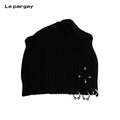Lapargay Stylish Rivet Metal Ring Cool Black Knitted Winter Hat L75306002X