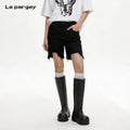 Lapargay High-waist casual mid-length shorts optimized body proportions irregular raw hem design L66102301C