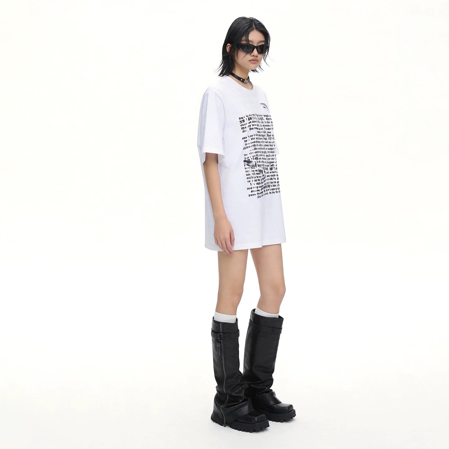 Lapargay Loose Drop-Shoulder T-Shirt Distressed Print Casual and Flattering L69300202V