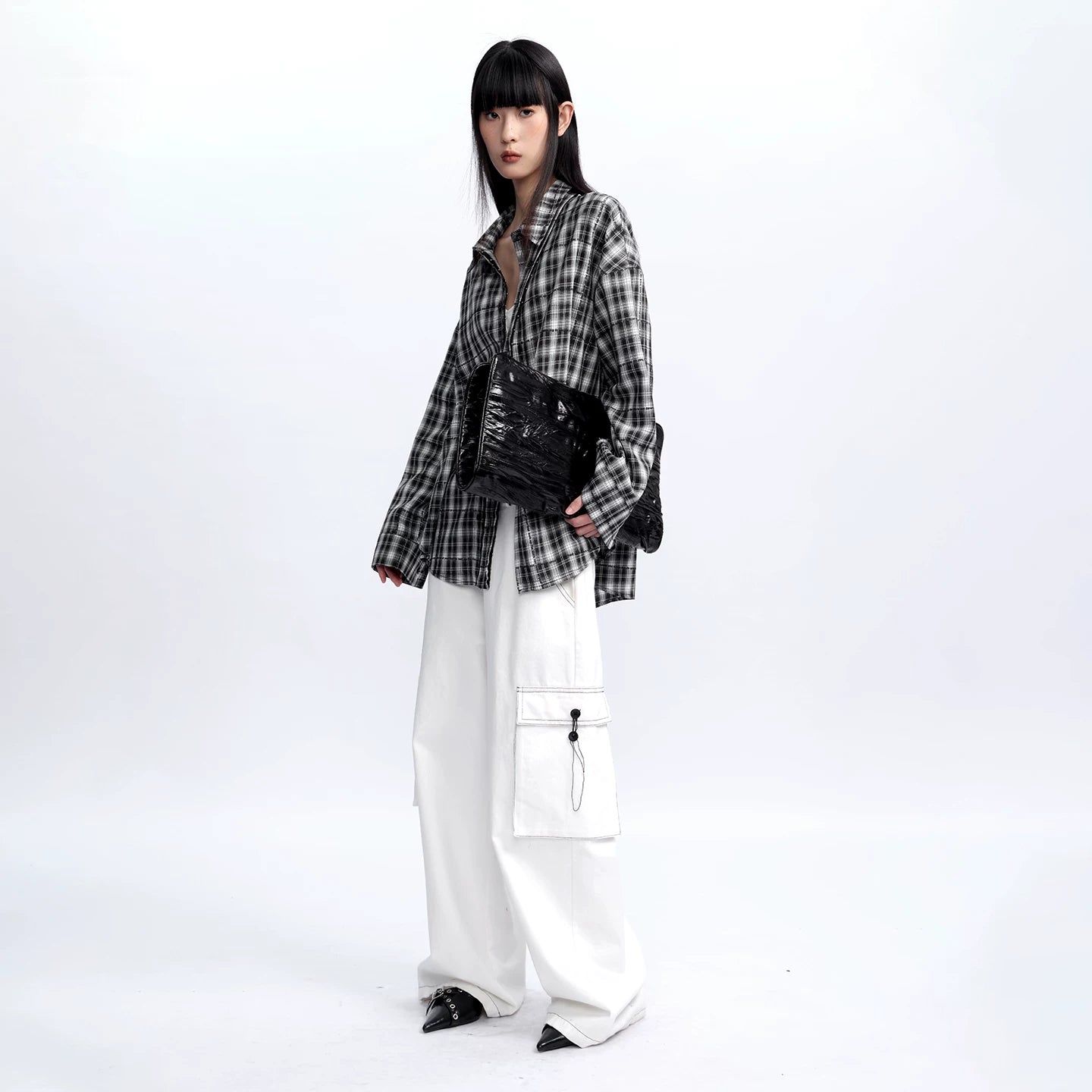 Lapargay [Return to Rationality] Patchwork 3D Pocket Wide-Leg Pants Denim Patchwork L75302616B
