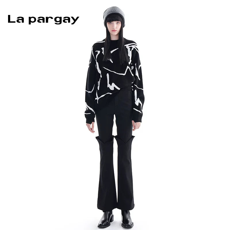 Lapargay pullover long-sleeve sweater 2026 spring new women's loose personality casual round-neck niche top
