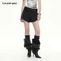 Lapargay high waist casual shorts, side zipper design, curved hem flatters legs L69202205V
