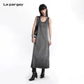 Lapargay 【Collect Traces】Gradient Distressed Gray Vest Dress High Count Pure Cotton L75309005V