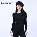 Lapargay Pullover Round Neck Long Sleeve T-Shirt Women 2026 Spring New Black Personality Casual Versatile Slim Fit Top