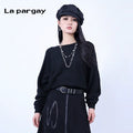 Lapargay pullover round neck base layer long sleeve knit sweater 2026 new women's black design top