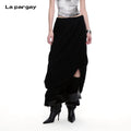 Lapargay Asymmetrical raw edge maxi skirt with elastic waist and slit design L72109107V