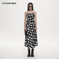 Lapargay Letter print halter dress waist cutout elegant long black dress L69209005V