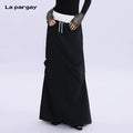 Lapargay Elastic waist half skirt trendy outfit personality straight skirt 2026 new style personality pleated long skirt