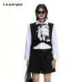 Lapargay Lapel Patchwork Two-Piece Shirt Portrait Print Layered Look L69101913B