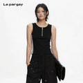 Lapargay Classic Black and White Contrast Half-Zip Top Hot Girl Sport Multi-Wear L75200112C