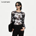 Lapargay X-Ray Print Mesh T-Shirt, Figure-Flattering Slim Fit, Sheer Long-Sleeve Layering Top L75200302V