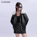 Lapargay fashion faux leather jacket women's 2026 spring new fashion PU jacket women's motorcycle jacket top