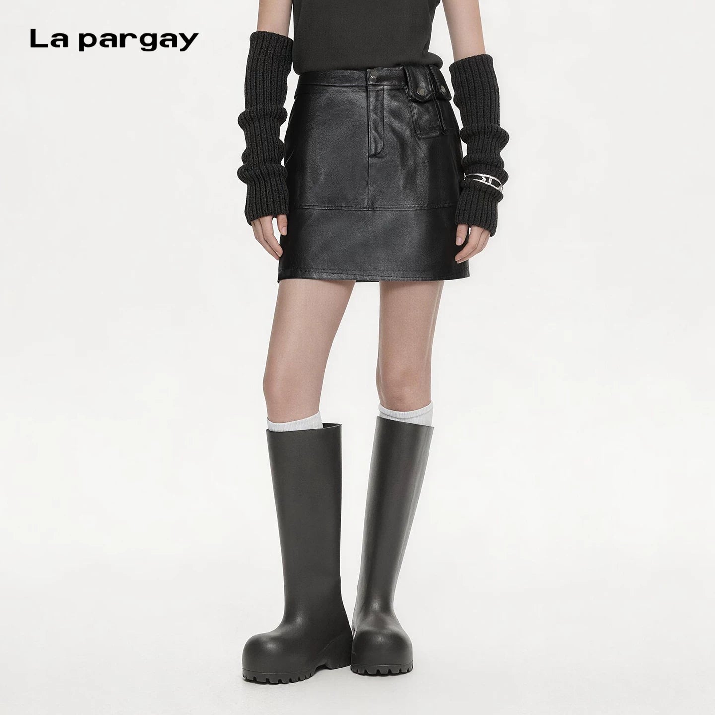 Lapargay A-Line Leather Skirt with 3D Pocket Design Slimming and Hip-Covering Fit L69109207V