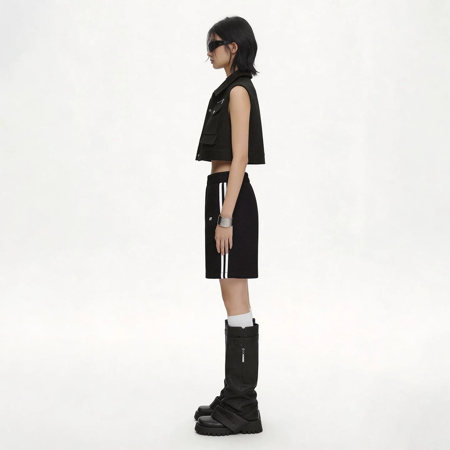 Lapargay High-Waist Waffle Mid Shorts Side Double Stripe Casual and Flattering L69302304V