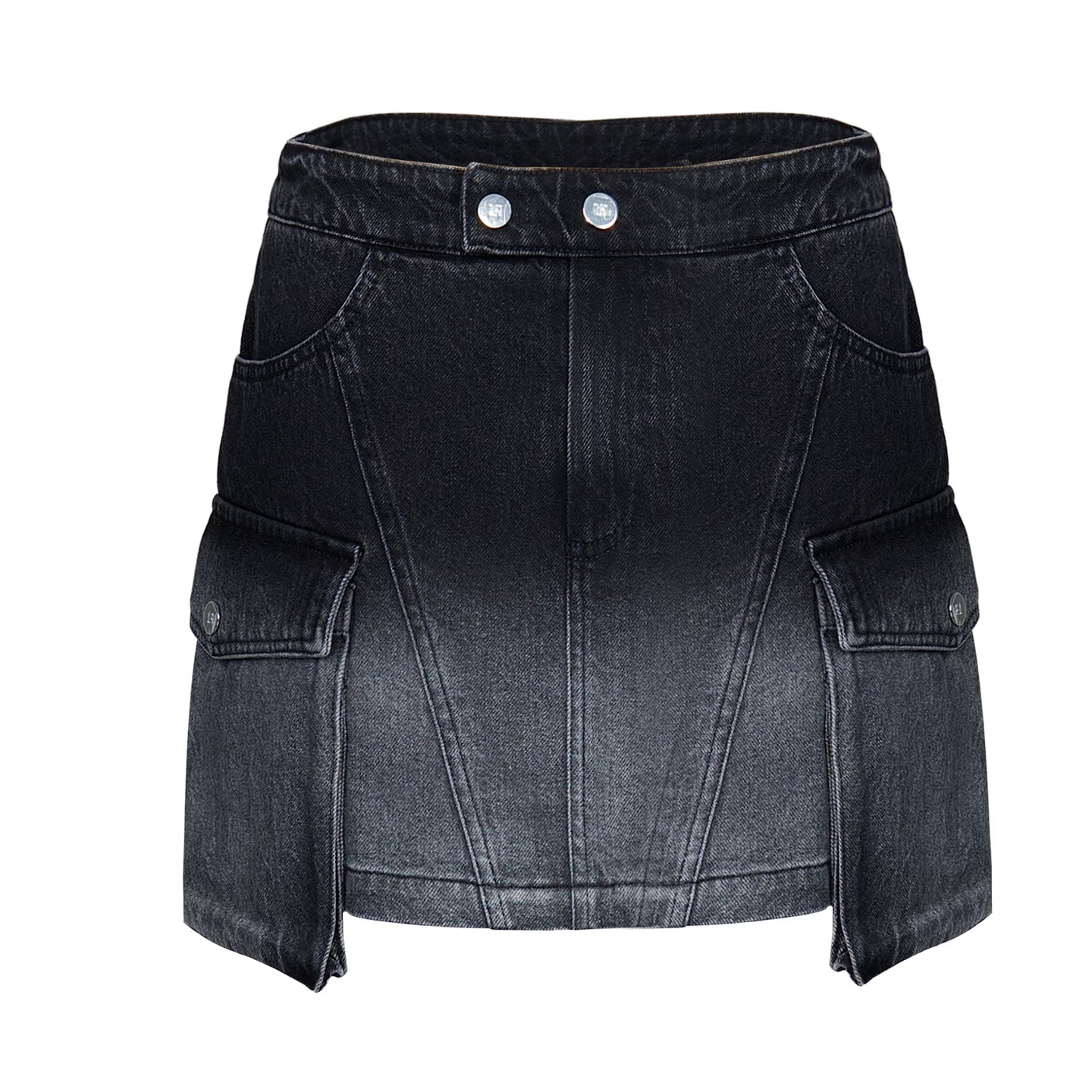 Lapargay Gradient Cargo Mini Skirt Double Button High Waist 3D Large Pocket Denim Skirt L75109203V