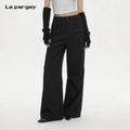 Lapargay High-Waist Pleated Wide-Leg Casual Pants with Double Patch Pockets, Workwear Style, Loose and Non-Tight L75102615C