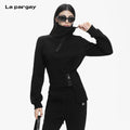 Lapargay Large Lapel Short Sweatshirt Asymmetric Hem Design Urban Functional L78101982V
