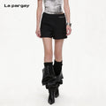 Lapargay Side Zipper Black Casual Shorts High Waist Straight Leg Commuter Versatile L69202203C