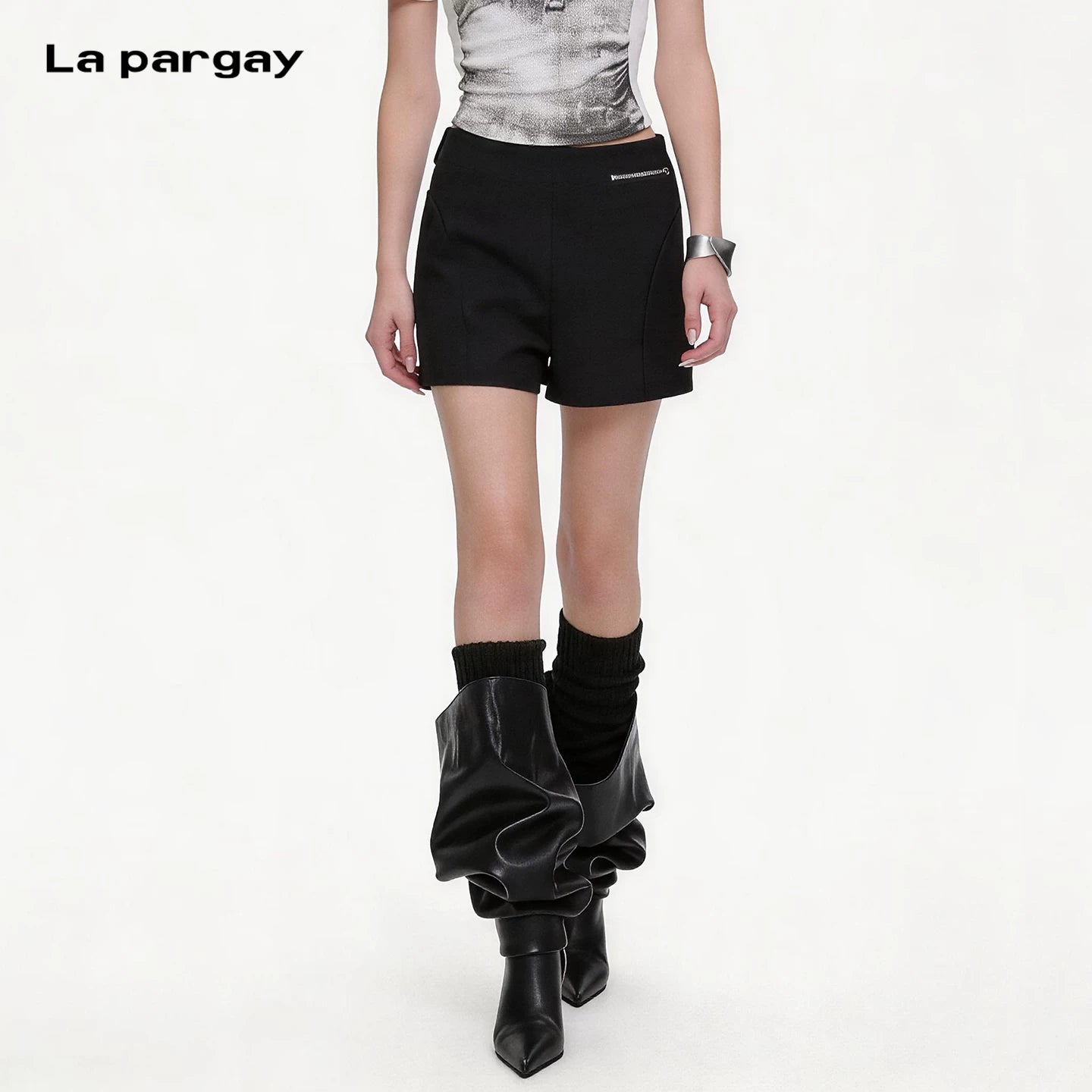 Lapargay Side Zipper Black Casual Shorts High Waist Straight Leg Commuter Versatile L69202203C